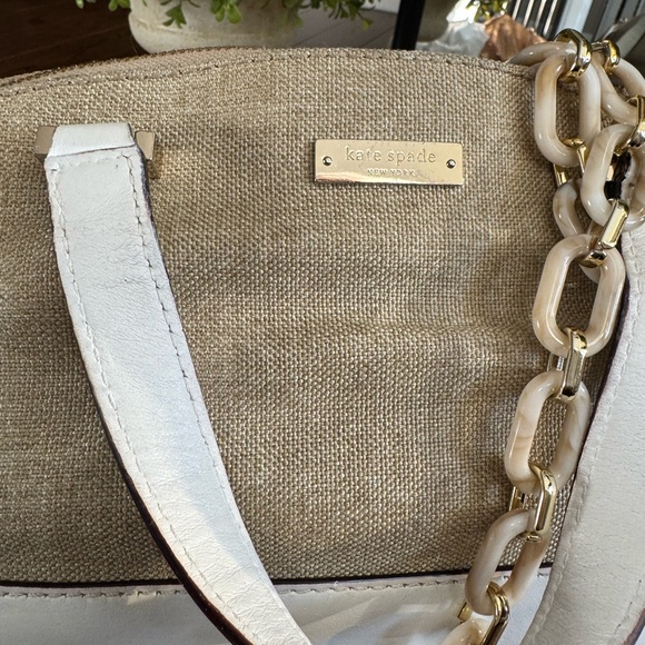 Kate Spade Beige linen  and White Leather Satchel - Picture 15 of 15